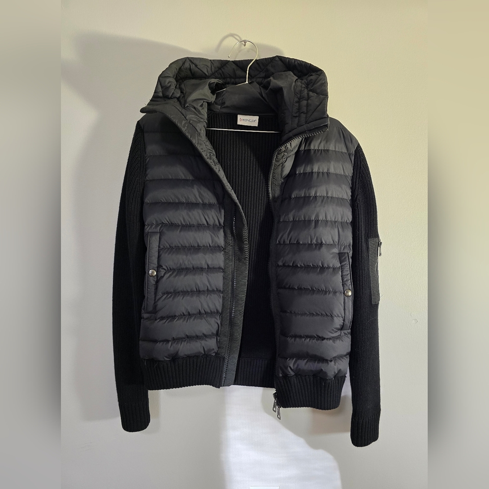 Moncler cardigan Knitted back and sleeves All black Mens Medium